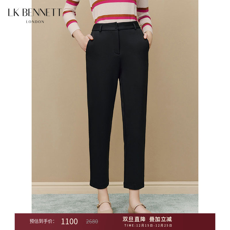 lkbennett黑色加绒女裤冬新款轻职业风简约百搭显瘦小脚裤