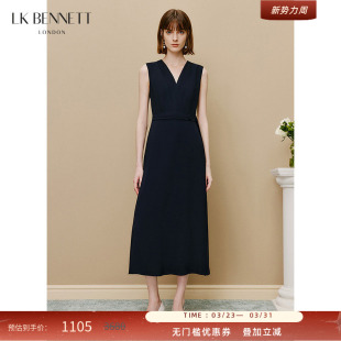 连衣裙收腰显瘦气质 赫本风无袖 BENNETT深蓝v领连衣裙女新款
