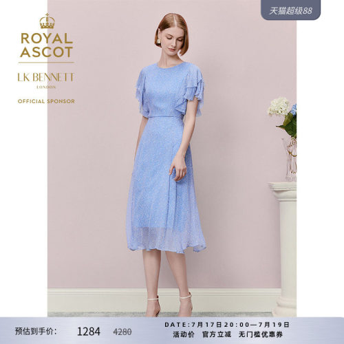 【皇家赛马会】LK BENNETT蓝色连衣裙女春新款法式荷叶袖