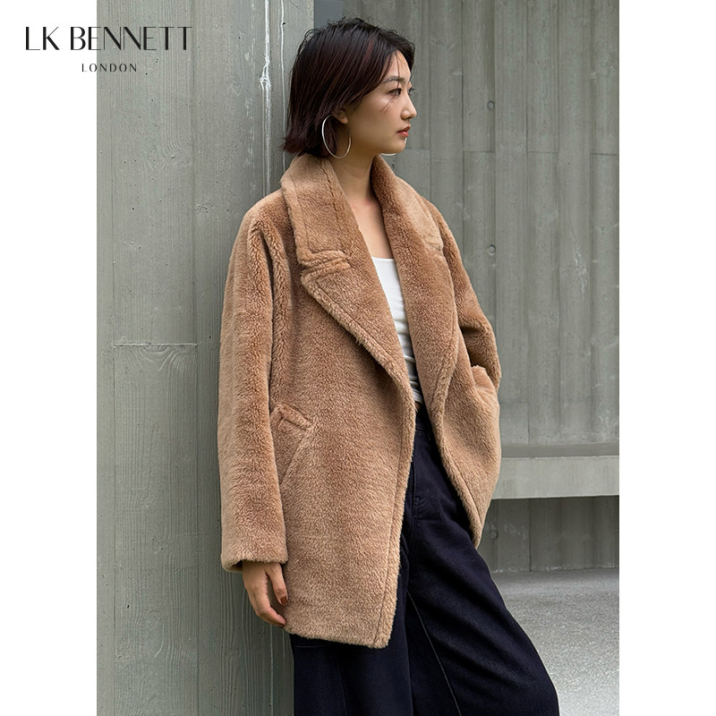LK BENNETT棕色大衣外套冬季新100%绵羊毛翻领宽松简约高级感