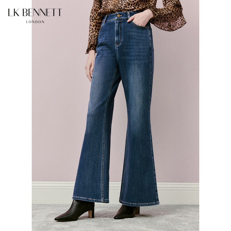 LK BENNETT蓝色牛仔裤女2025年冬新款高腰显瘦微喇百搭阔腿裤