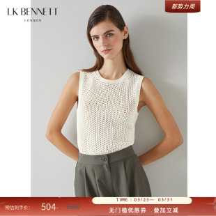 镂空无袖 法式 上衣 BENNETT白色针织背心马甲女春新款