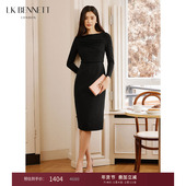 收腰显瘦礼服 收褶设计修身 BENNETT黑色正装 连衣裙冬新款