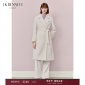 纯色系带外套 时尚 BENNETT白色羊毛大衣女2025年冬新款 中长款
