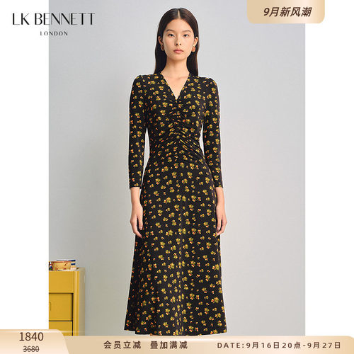 lkbennett优雅弹力碎花连衣裙