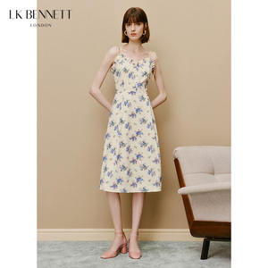 LK BENNETT米色碎花连衣裙新款高级感印花夏季小清新吊带裙