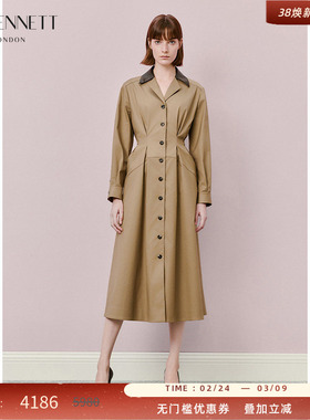 【梁洁同款】LK BENNETT卡其色风衣2025冬新款翻领单排扣工装外套