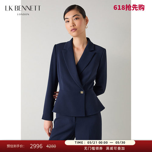 LK BENNETT深蓝西装外套女秋新款通勤气质一粒扣艺术收腰