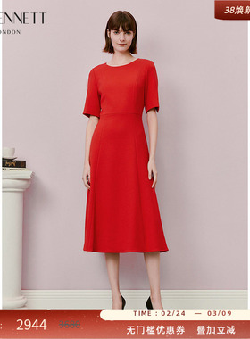 【杨紫同款】LK BENNETT红色连衣裙女2025春夏中袖收腰简约礼服裙