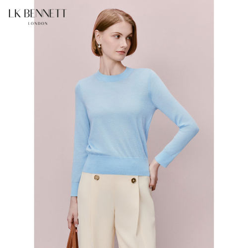 LK BENNETT浅蓝色套头针织衫女春新款高级感圆领纯色打底衫
