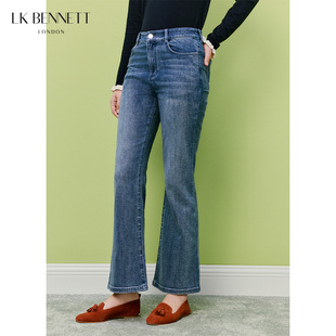 LK BENNETT深海蓝微喇牛仔裤2026春新款弹力显瘦复古小个子直筒