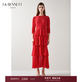 BENNETT红色连衣裙长袖 秋优雅蛋糕裙摆红色连衣裙