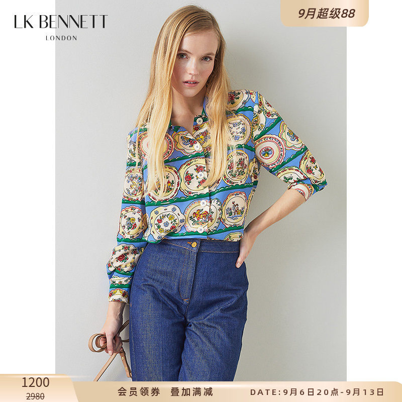 【真丝】LK BENNETT高级印花衬衣女春新款长袖桑蚕丝衬衫气质上衣