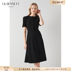 【明星同款】LK BENNETT黑色连衣裙女春短袖收腰a字通勤小礼服裙