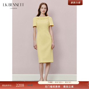 BENNETT黄色连衣裙气质翻领莫兰迪色系淡黄优雅高级感收腰裙子