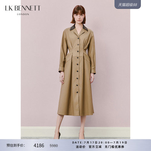【梁洁同款】LK BENNETT卡其色风衣冬新款翻领单排扣工装外套