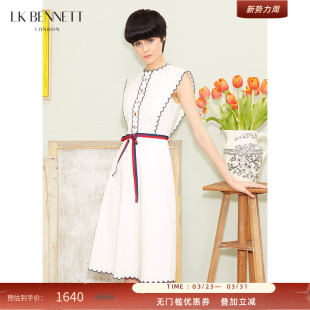 LK BENNETT白色法式连衣裙女夏无袖刺绣棉文艺感度假风长裙