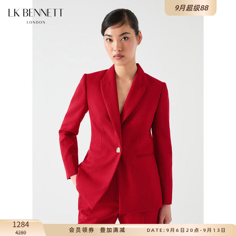 LK BENNETT红色西装外套女春夏新款一粒扣气质通勤职业正装