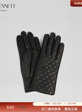 LK BENNETT绵羊皮革黑色手套2025年冬款绵羊毛抗风防寒时尚保暖