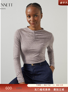 LK BENNETT薄暮灰色针织汗衫秋新款半高领褶皱设计针织上衣