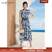 纯棉无袖 新款 荷叶边a字连衣 BENNETT蓝色立领印花裙2025年夏季