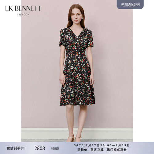 夏季法式复古黑色碎花连衣裙