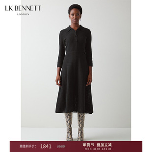 LK BENNETT黑色针织连衣裙2025冬季新款POLO翻领收腰修身显瘦通勤