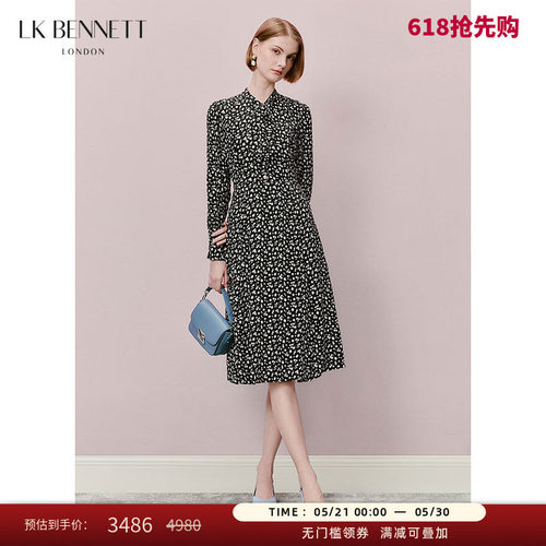 l.k.bennett黑色碎花真丝连衣裙