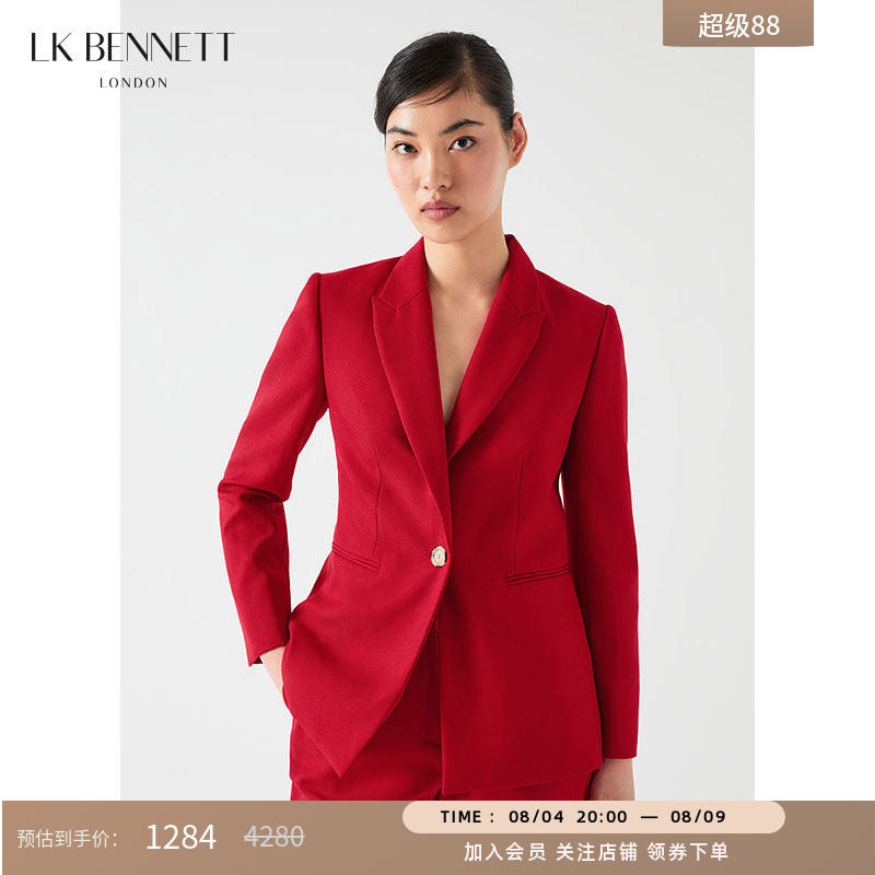 LK BENNETT红色西装外套女春夏新款一粒扣气质通勤职业正装