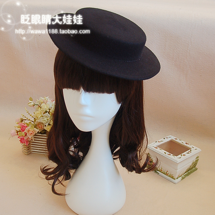 复古黑色羊毛呢贝雷帽子小礼帽