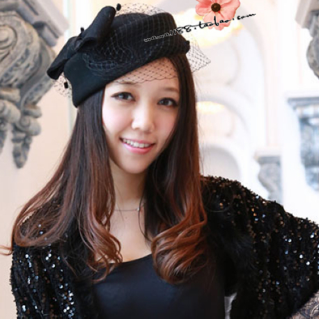 复古女羊毛呢英伦韩版小礼帽