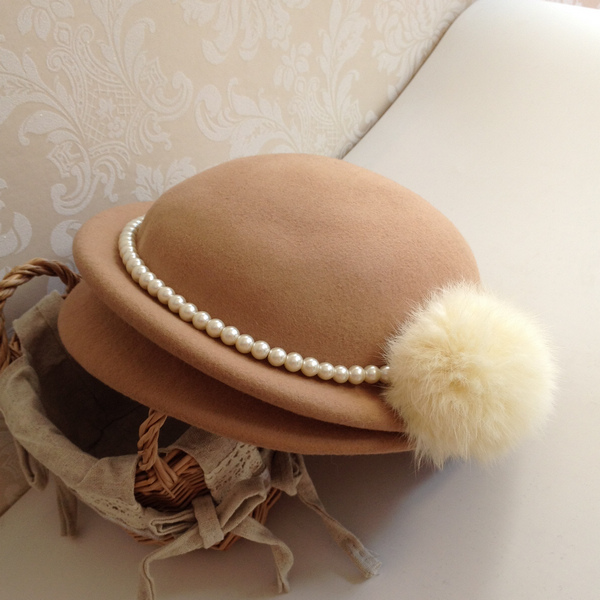 甜美可爱珍珠兔毛球帽子韩版小礼