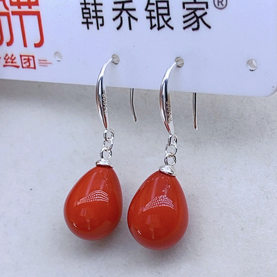 S999纯银耳环本命年红耳饰品足银