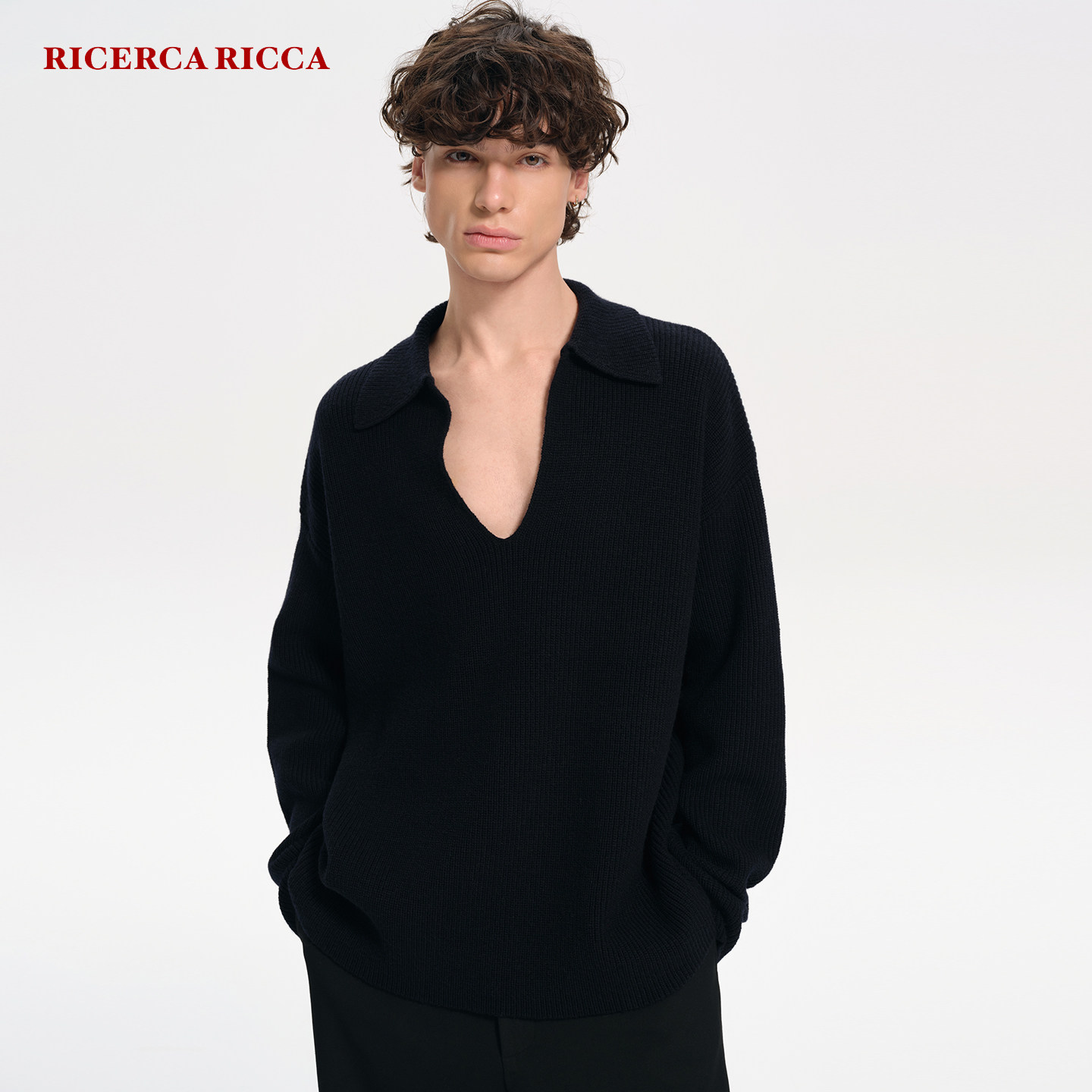 【RiRi】Ricerca Ricca 简约休闲慵懒松弛感V领羊毛针织衫毛衣男