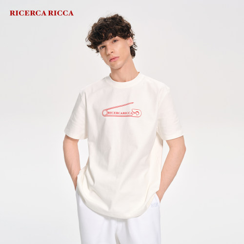 【RiRi】Ricerca Ricca 休闲宽松别针印花重磅圆领基础短袖T恤男
