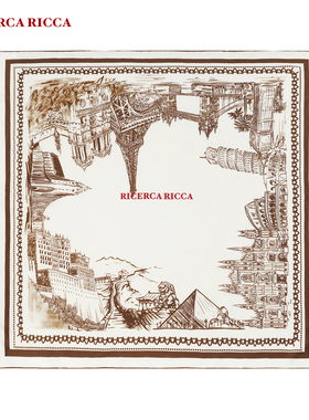 【RiRi】Ricerca Ricca 毛桑蚕丝混纺手工卷边风景丝巾方巾披肩
