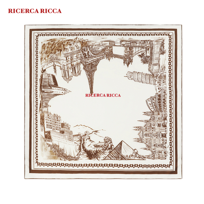 【RiRi】Ricerca Ricca 毛桑蚕丝混纺手工卷边风景丝巾方巾披肩