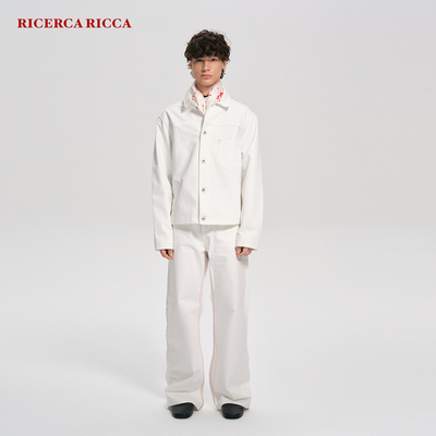 【RiRi】Ricerca Ricca 复古经典休闲赤耳白牛直筒微喇牛仔裤男款