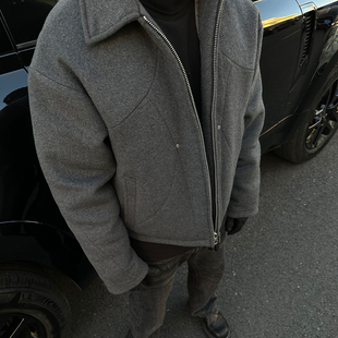 CATSSTAC 男90%白鸭绒宽松休闲翻领保暖外套潮 羊毛廓形羽绒服短款