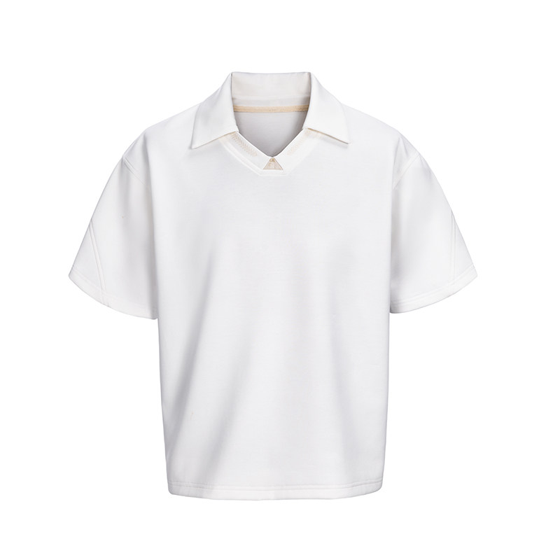 CATSSTAC 麦穗刺绣翻领短袖男莫代尔V领解构小众设计高级感T恤