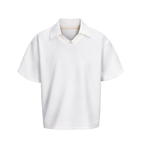 CATSSTAC 麦穗刺绣翻领短袖男莫代尔V领解构小众设计高级感T恤