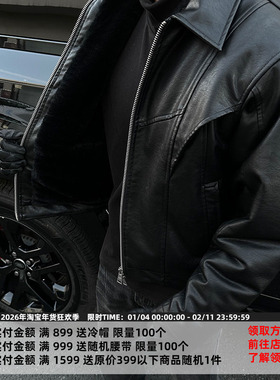 CATSSTAC 黑域重磅皮座山雕加绒外套男短款冬季休闲加厚保暖夹克