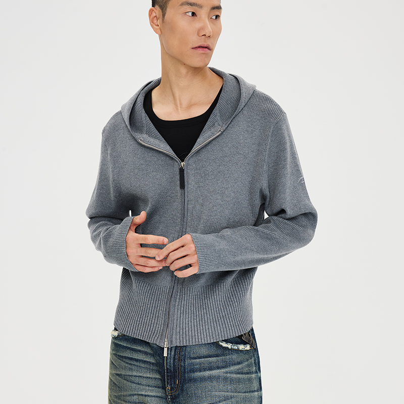 CATSSTAC 巴拉克拉法连帽开衫羊毛毛衣 连帽设计松弛感 双开拉链