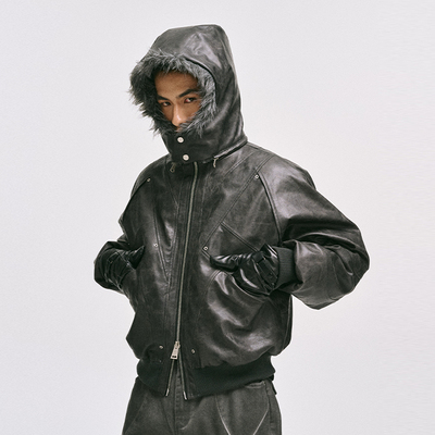 CATSSTAC 阿尔法裂纹皮棉服2024秋冬加绒加厚cleanfit短款外套男