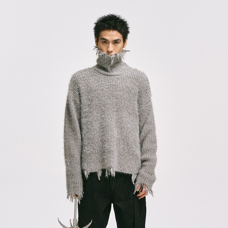 CATSSATC 水怪重磅毛衣男cleanfit小众设计高领不规则打底上衣