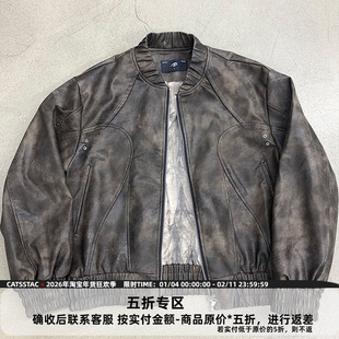 CATSSTAC 安魂曲水墨皮bomber外套男cleanfit小众设计休闲夹克
