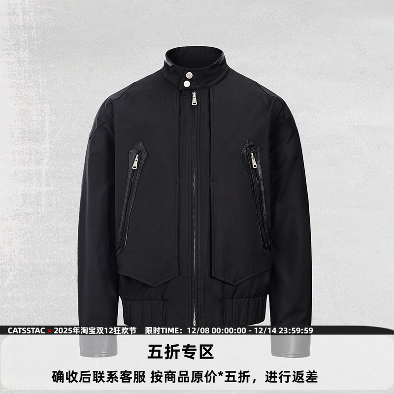 CATSSTAC 圣徒羊皮拼接哈灵顿夹克cleanfit小众设计休闲外套男