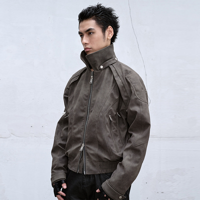 CATSSTAC 猎装超纤皮机车夹克男cleanfit小众设计高级感拉链外套