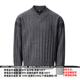 CATSSTAC 旅人全羊毛双v领毛衣 冬季保暖 细腻亲肤 复古质感