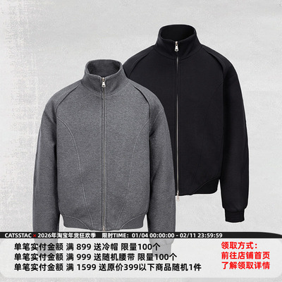 CATSSTAC 飞片通勤太空棉夹克cleanfit纯色廓形拉链休闲外套男